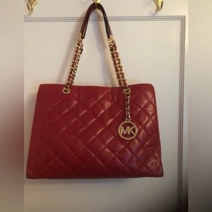Michael Kors rare red lamb skin quilted tote